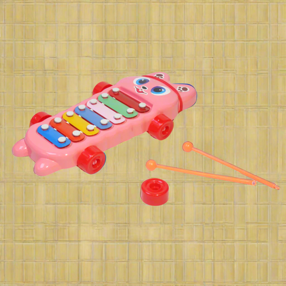 Kidsbestie-Xylophone Musical Toy with wheels-1, with 7 Notes, Multicolour, 3+, 1 Xylophone, 2 Sticks