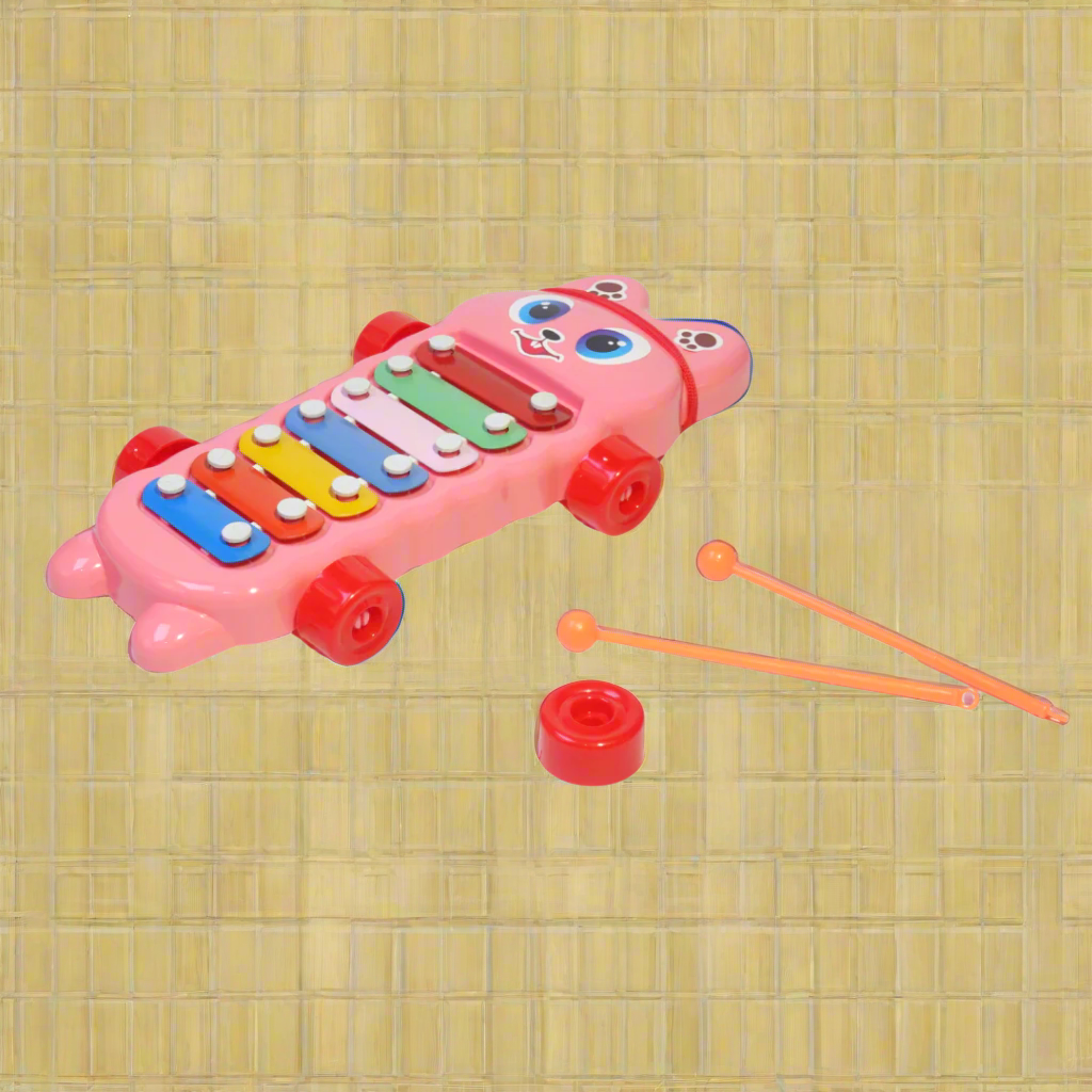 Kidsbestie-Xylophone Musical Toy with wheels-1, with 7 Notes, Multicolour, 3+, 1 Xylophone, 2 Sticks