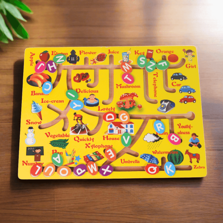 Alphabets Wooden Maze Chase Board for kids-Big(Multicolour) - Kids Bestie