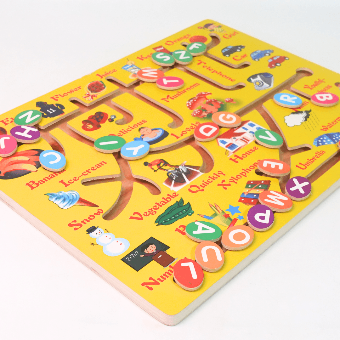 Alphabets Wooden Maze Chase Board for kids-Big(Multicolour) - Kids Bestie