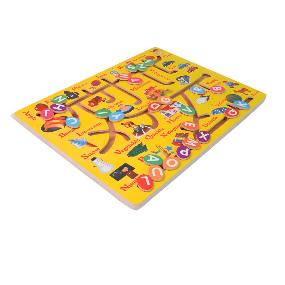 Alphabets Wooden Maze Chase Board for kids-Big(Multicolour) - Kids Bestie