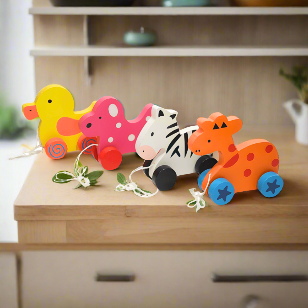 Animals Walk-A-Long Wooden Pull Along Toy for 12 Months -1 Piece (Random design will be send) - Kids Bestie