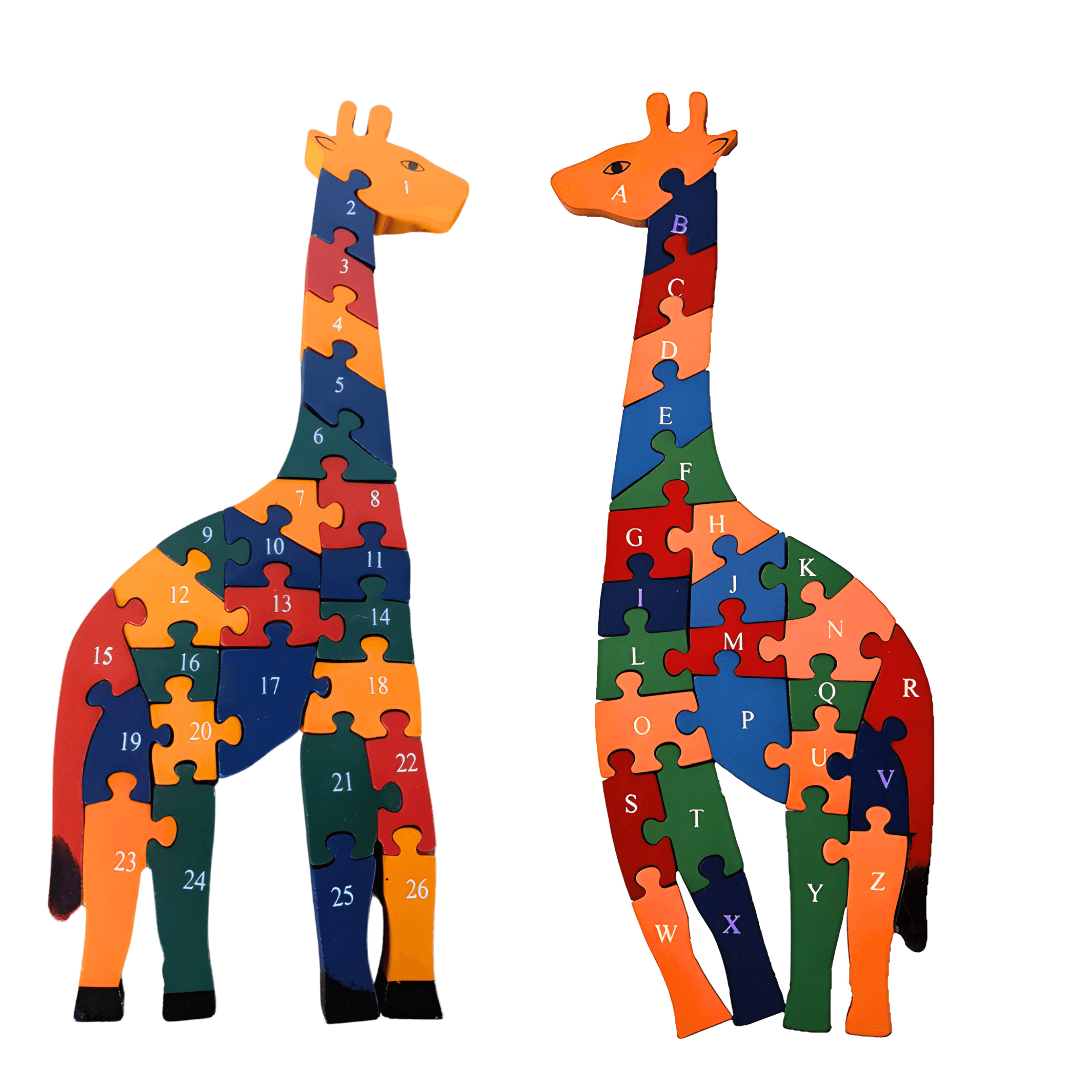 Wooden Giraffe Shaped Puzzle 3D- 26 Letter Alphabet-1 piece - Kids Bestie