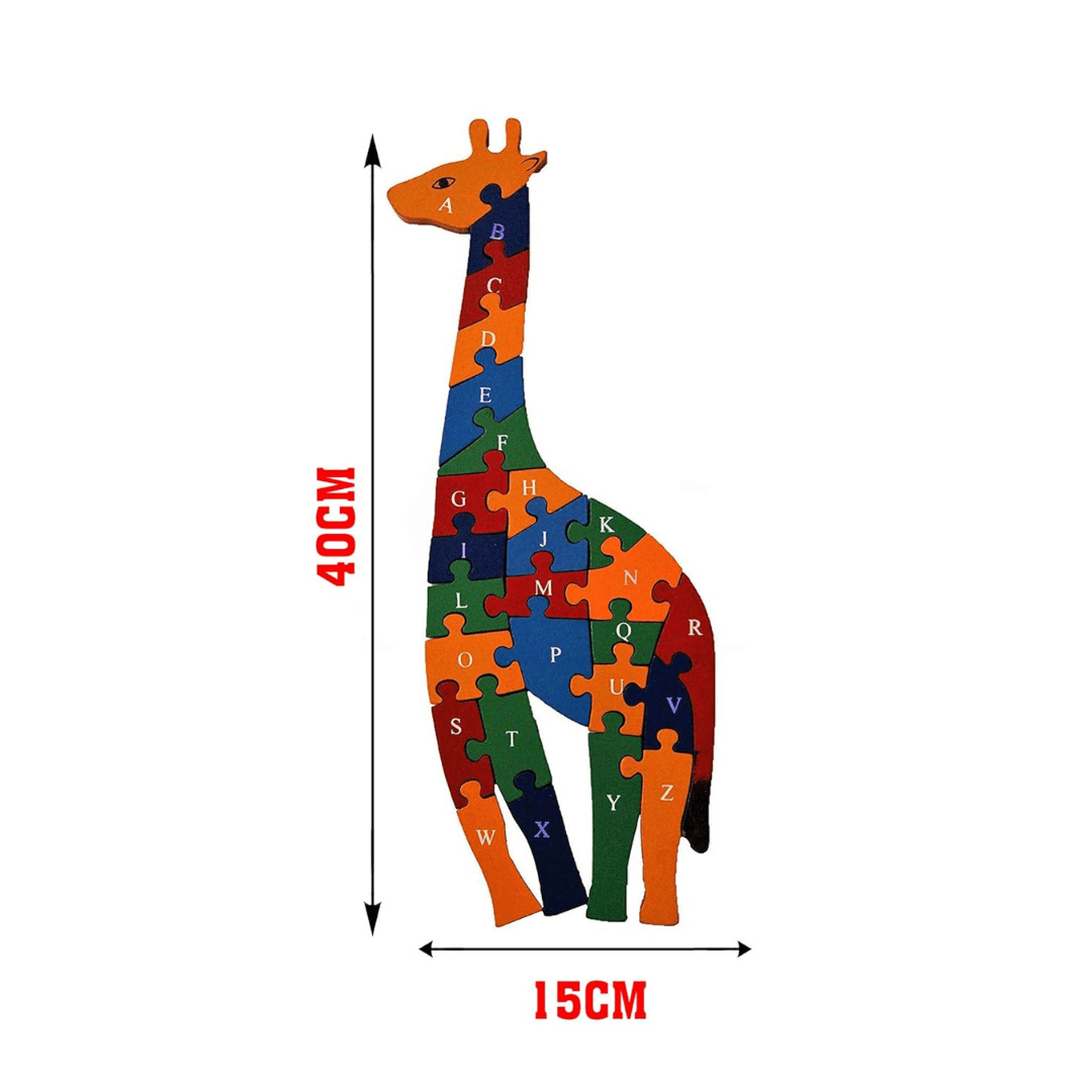 Wooden Giraffe Shaped Puzzle 3D- 26 Letter Alphabet-1 piece - Kids Bestie