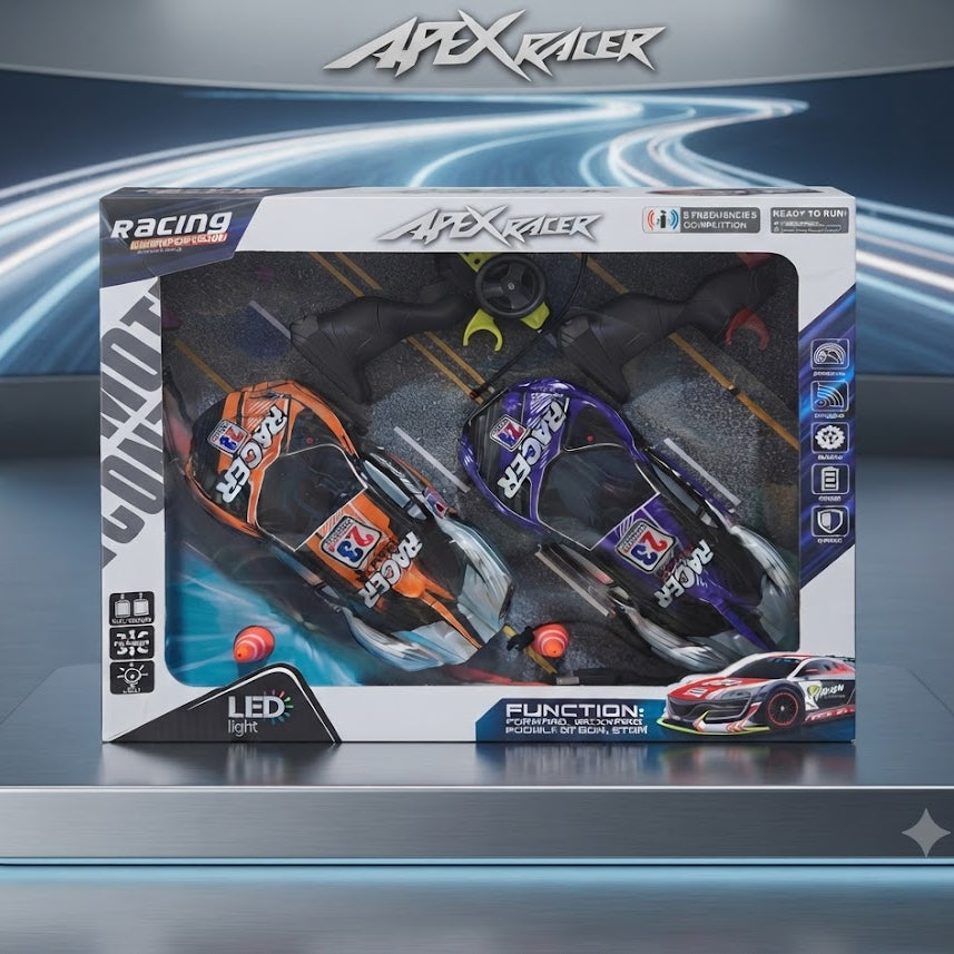 Apex Racer Dual-Pack Racing Championship Remote Control Cars with LED Lights and Full-Function Wireless Controllers