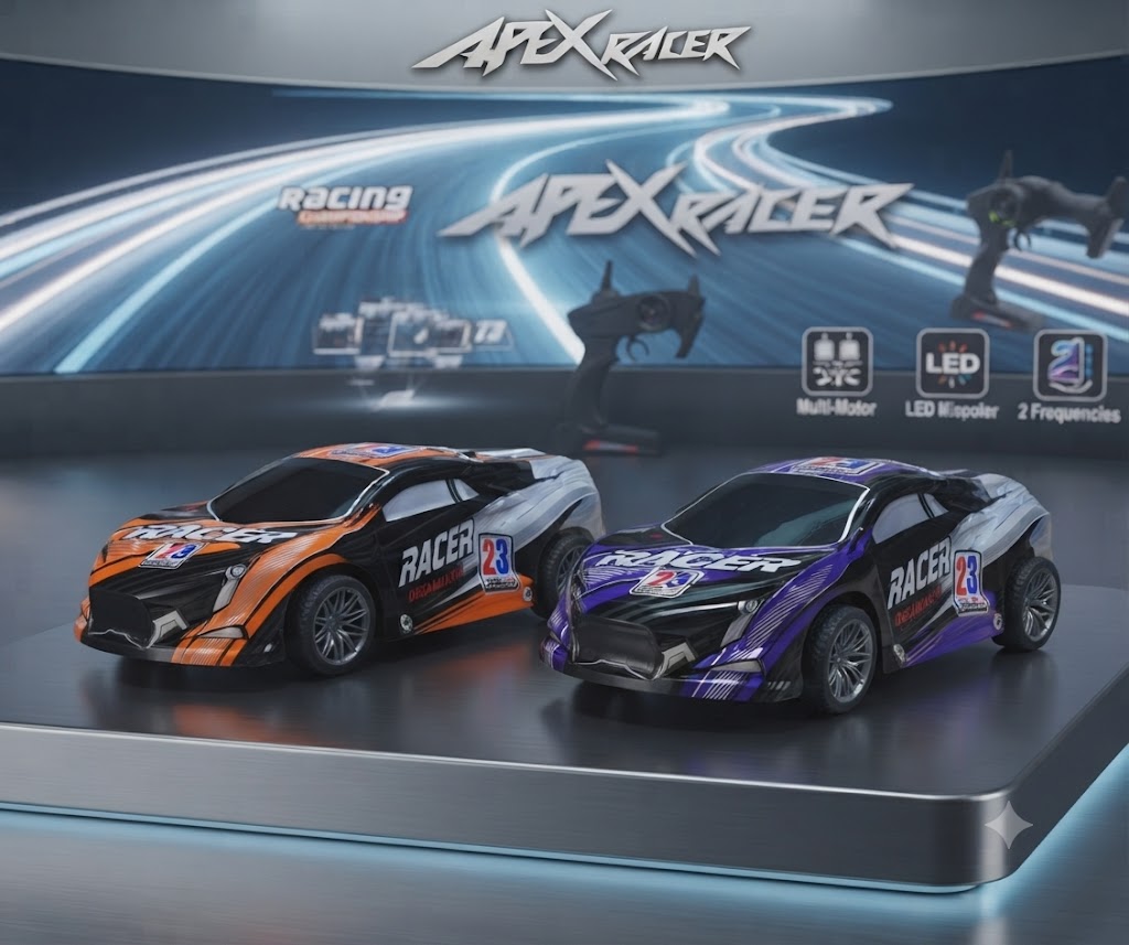 Apex Racer Dual-Pack Racing Championship Remote Control Cars with LED Lights and Full-Function Wireless Controllers