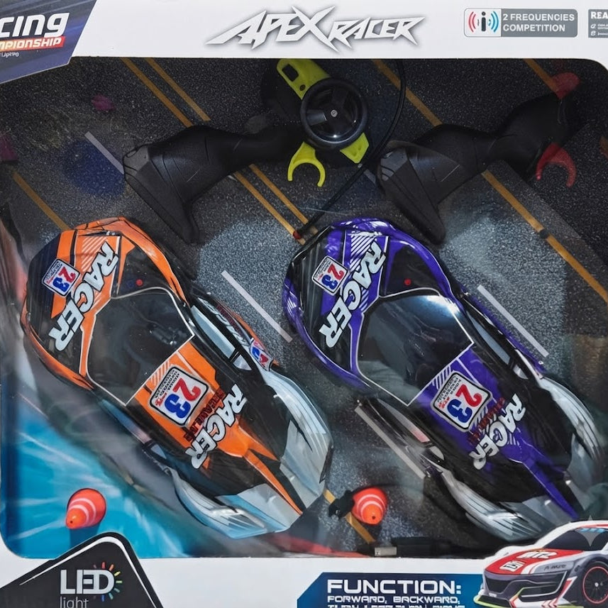 Apex Racer Dual-Pack Racing Championship Remote Control Cars with LED Lights and Full-Function Wireless Controllers