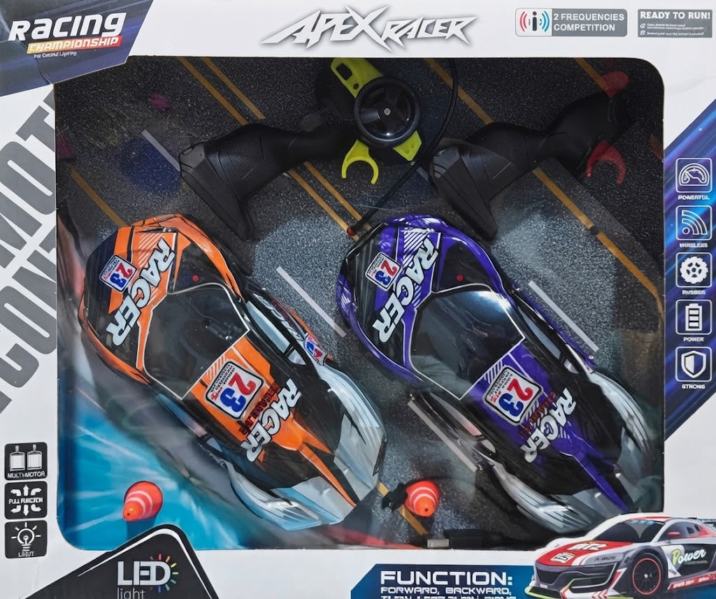 Apex Racer Dual-Pack Racing Championship Remote Control Cars with LED Lights and Full-Function Wireless Controllers