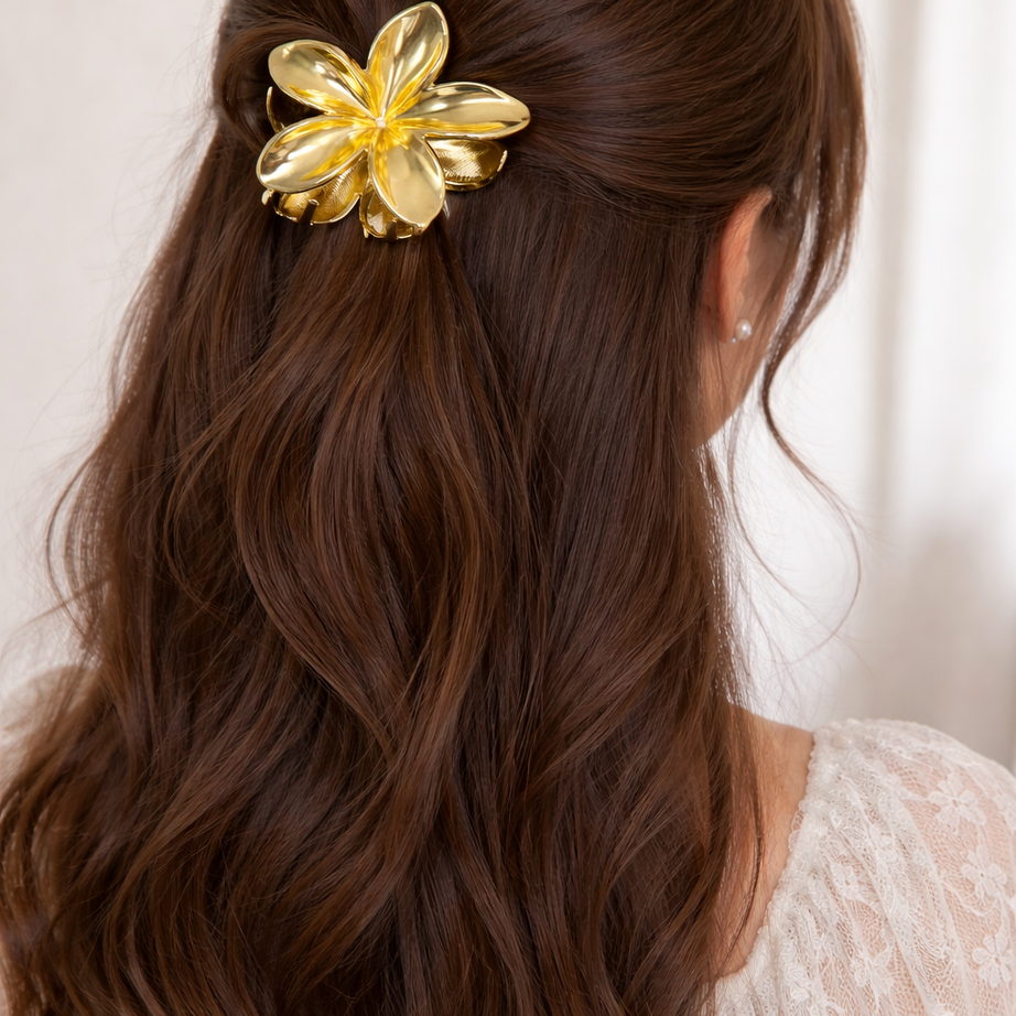 Luxury Gold Flower Metal Hair Claw Clip (Large) | Elegant Floral Hair Accessory  - 1 unit