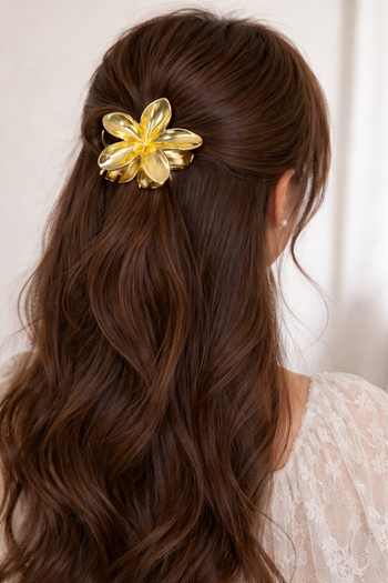 Luxury Gold Flower Metal Hair Claw Clip (Large) | Elegant Floral Hair Accessory  - 1 unit