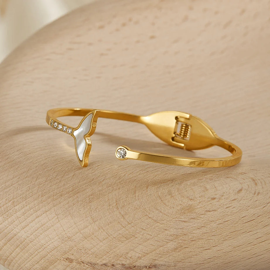 ✨ Gold Colour Mermaid Tail Kada Bracelet | Elegant Crystal Accent Open Bangle ✨