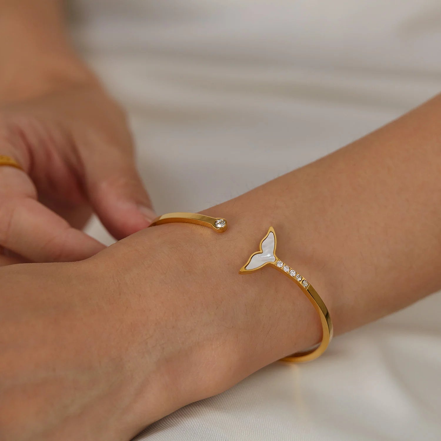 ✨ Gold Colour Mermaid Tail Kada Bracelet | Elegant Crystal Accent Open Bangle ✨