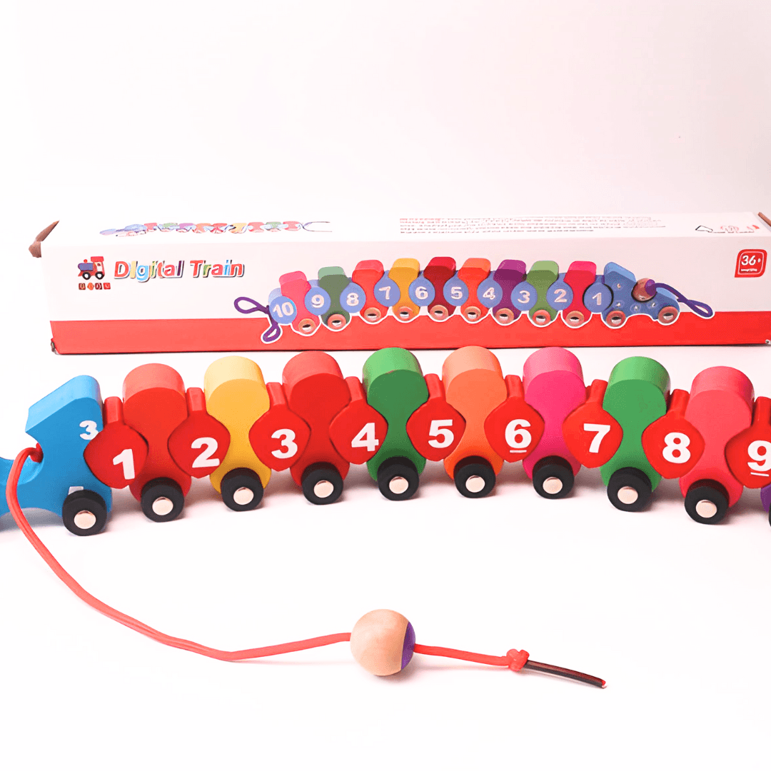 Caterpillar Wooden Digital Train Lacing Toy for kids Age 3+ - Kids Bestie