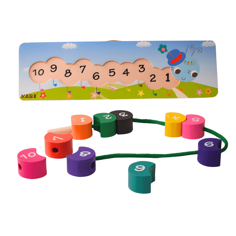 Caterpillar Wooden Number Lacing Toy for kids Age 3+ - Kids Bestie