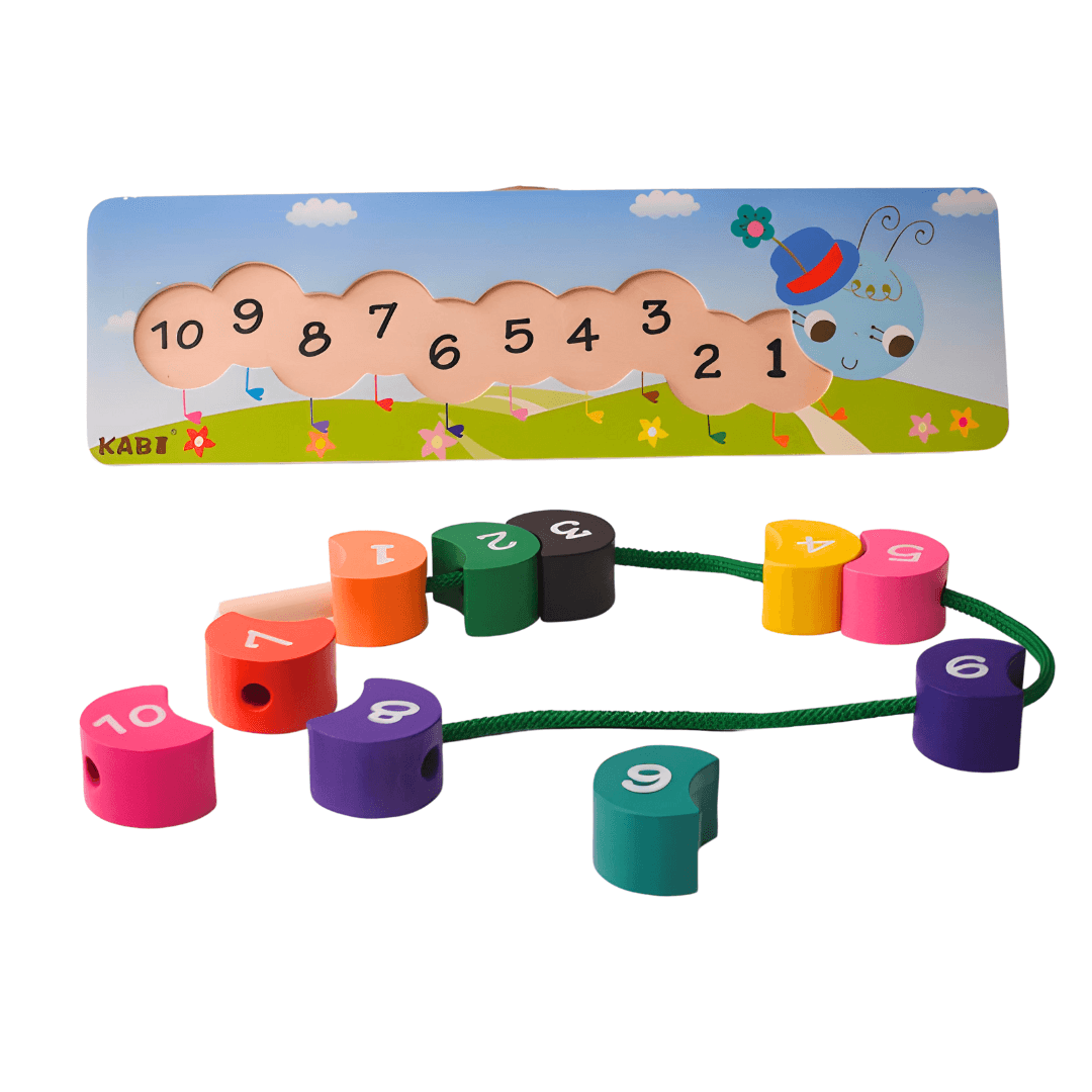 Caterpillar Wooden Number Lacing Toy for kids Age 3+ - Kids Bestie