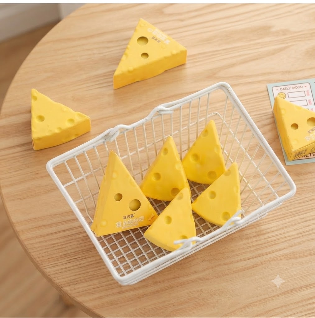 Novelty Triangular Cheese-Shaped Gift Box Set with Mini Erasers