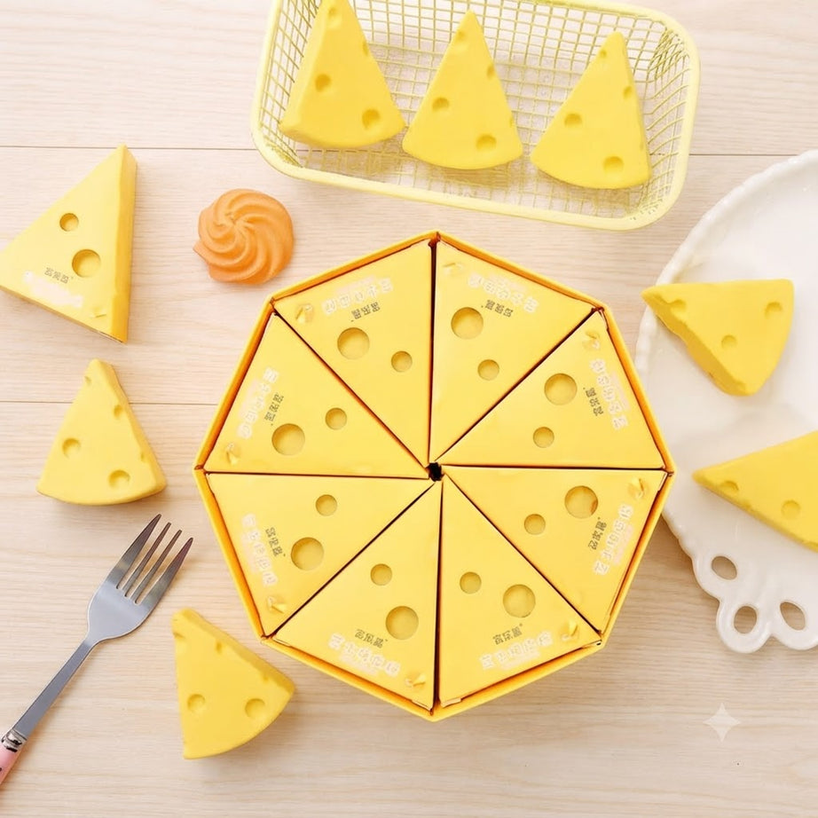 Novelty Triangular Cheese-Shaped Gift Box Set with Mini Erasers