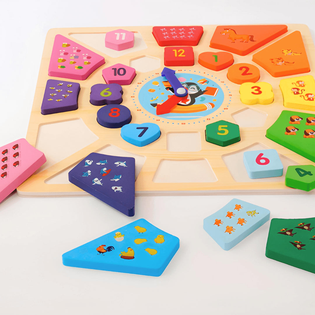 Clock Shape Game Best Wooden Learning Clock for Kids - Fun & Educational Toy – Kids Bestie
