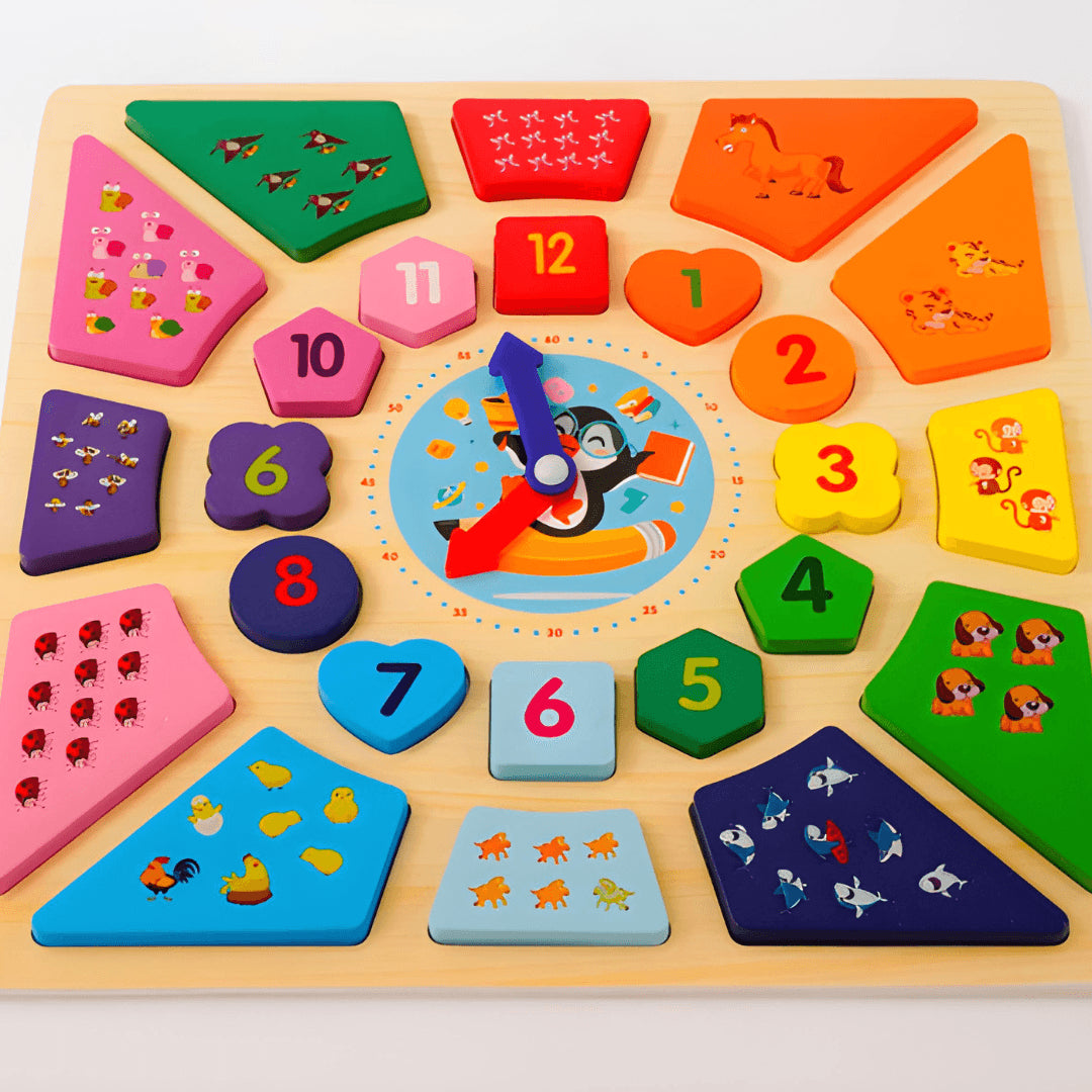 Clock Shape Game Best Wooden Learning Clock for Kids - Fun & Educational Toy – Kids Bestie