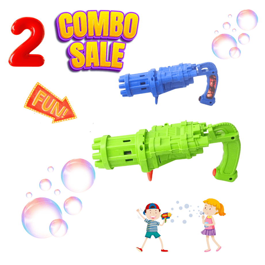 Combo of 2- Electric Gatling Bubble Gun for Kids with Soap Solution (Random colours will be send) (Copy) - Kids Bestie