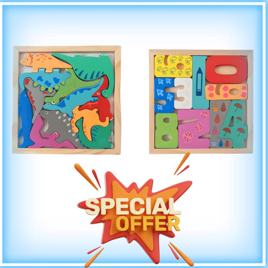 Combo of 2 Wooden Puzzle for kids Math Numbers Learning, Dino (Square) Jigsaw Puzzle for kids Montessori Knowledgeable Toys for Kids above 18 months - Kids Bestie