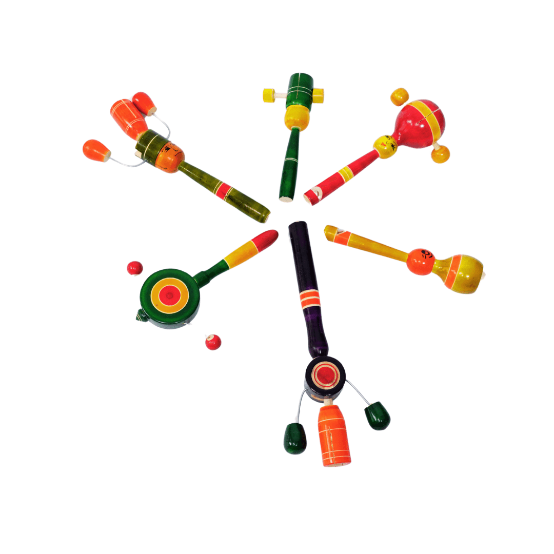 Combo of 6 Wooden Rattle Toys for Baby 0 to 6 Months(Random colour, design will be send) - Kids Bestie