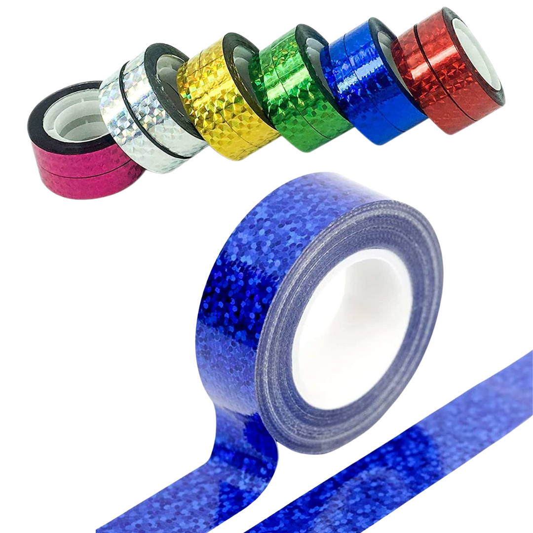 Glitter Cello Tape Pack of 12 | Decorative Sparkle Tapes for Art, Craft & Gift Wrapping | Multi-Color Roll Set