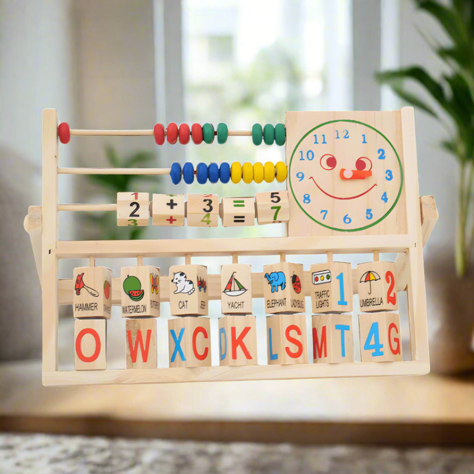 Computation Study Frame for Math Calculation with Pictures Clock and Beads - Kids Bestie