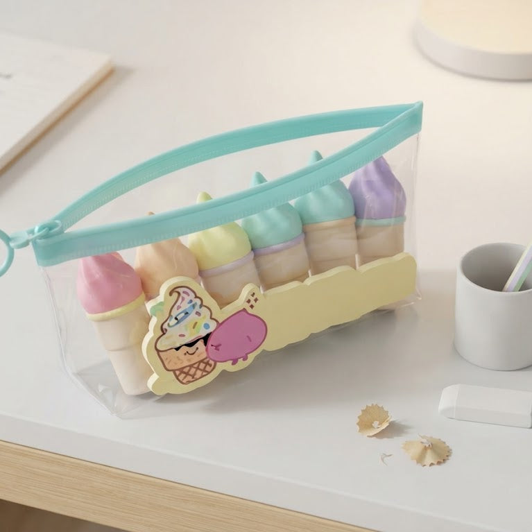 Sweet & Stylish: Pastel Ice Cream Cone Fluorescent Highlighters Set