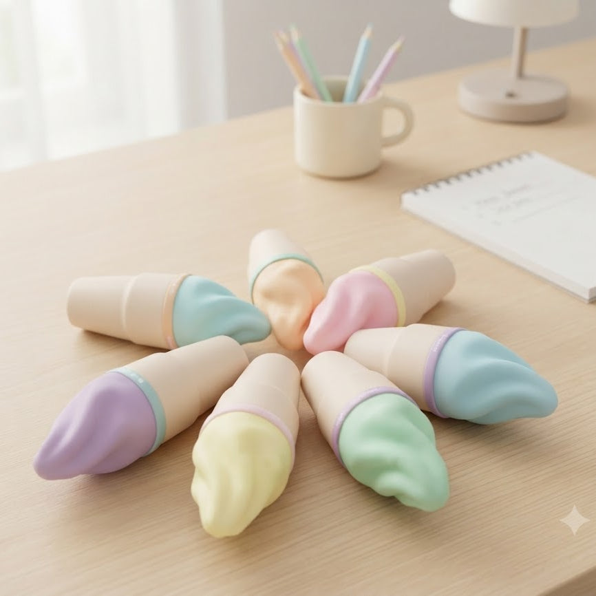 Sweet & Stylish: Pastel Ice Cream Cone Fluorescent Highlighters Set