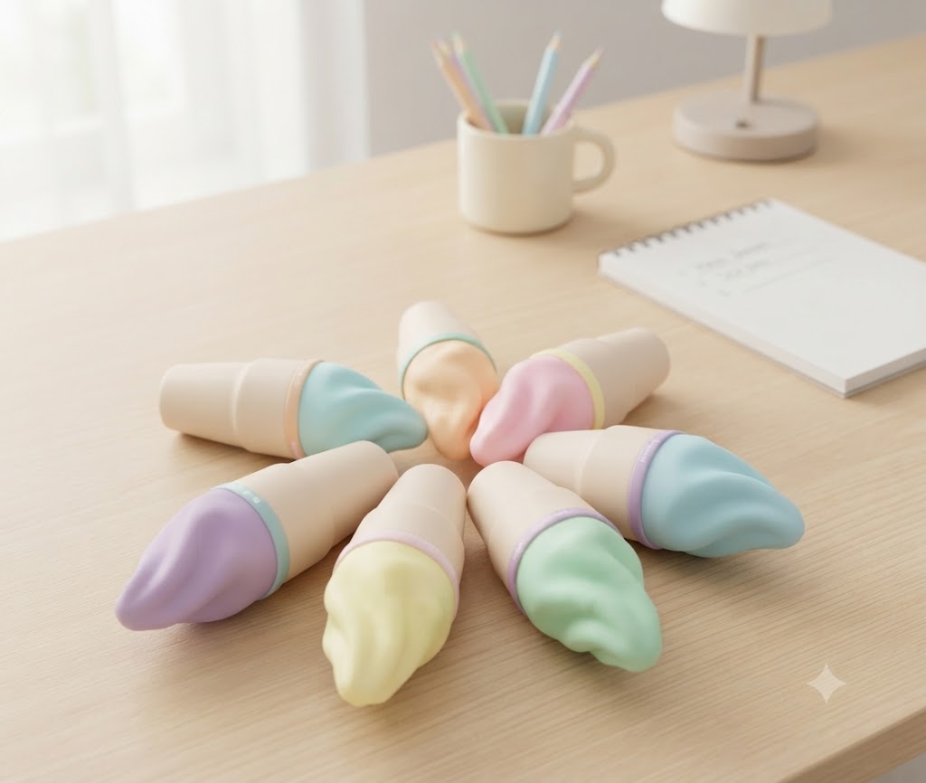 Sweet & Stylish: Pastel Ice Cream Cone Fluorescent Highlighters Set