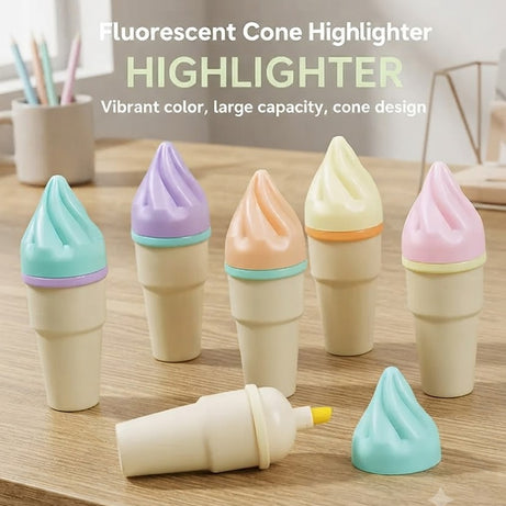 Sweet & Stylish: Pastel Ice Cream Cone Fluorescent Highlighters Set