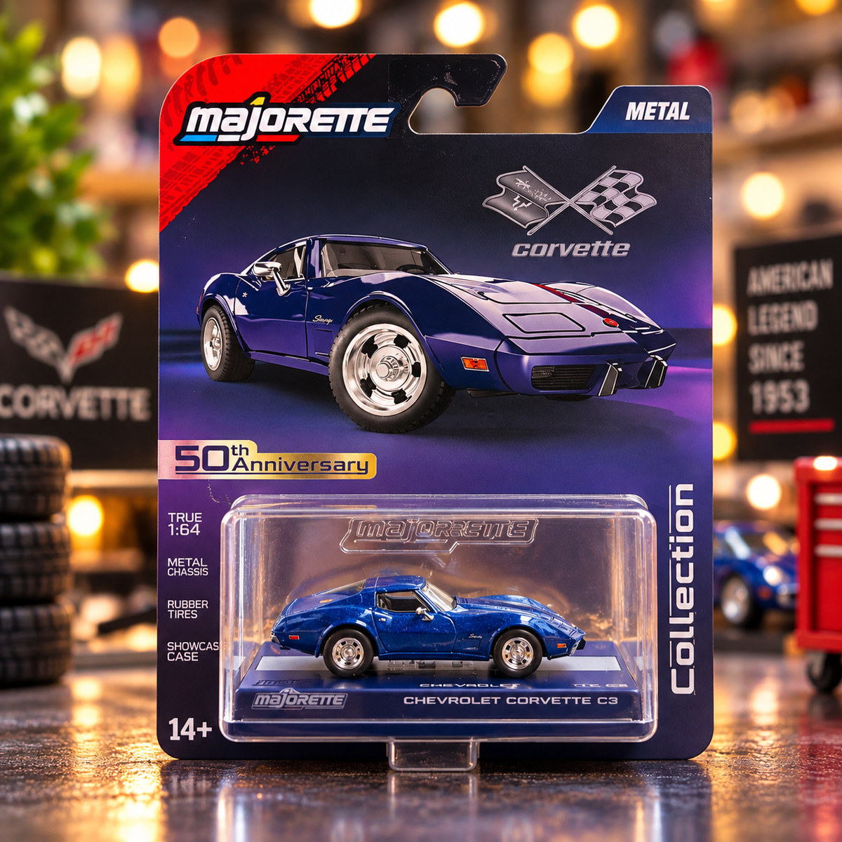 Majorette Chevrolet Corvette C3 50th Anniversary 1:64 Die-Cast Collectible Car with Showcase Case