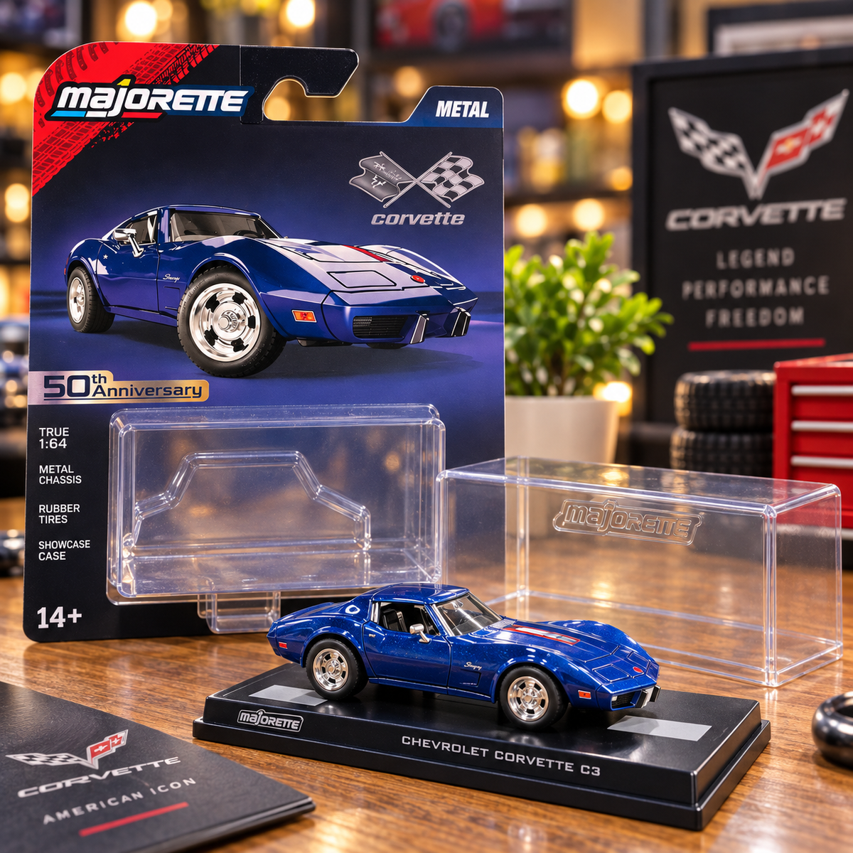 Majorette Chevrolet Corvette C3 50th Anniversary 1:64 Die-Cast Collectible Car with Showcase Case