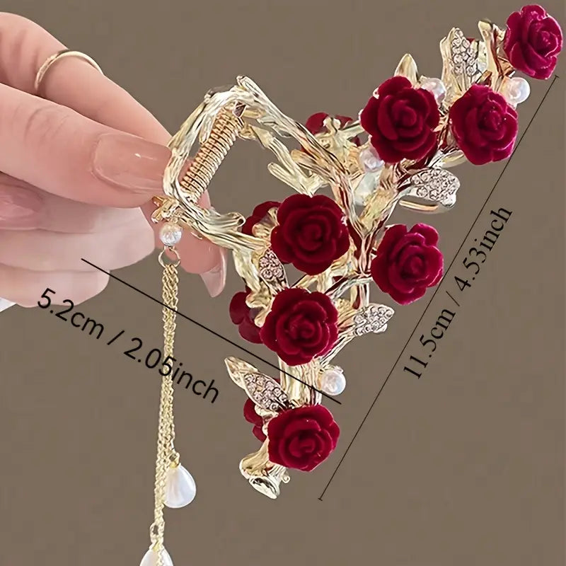 RoyalRose Crystal Hair Claw Clip 🌹✨ | Elegant Floral Gold Finish Statement Clip