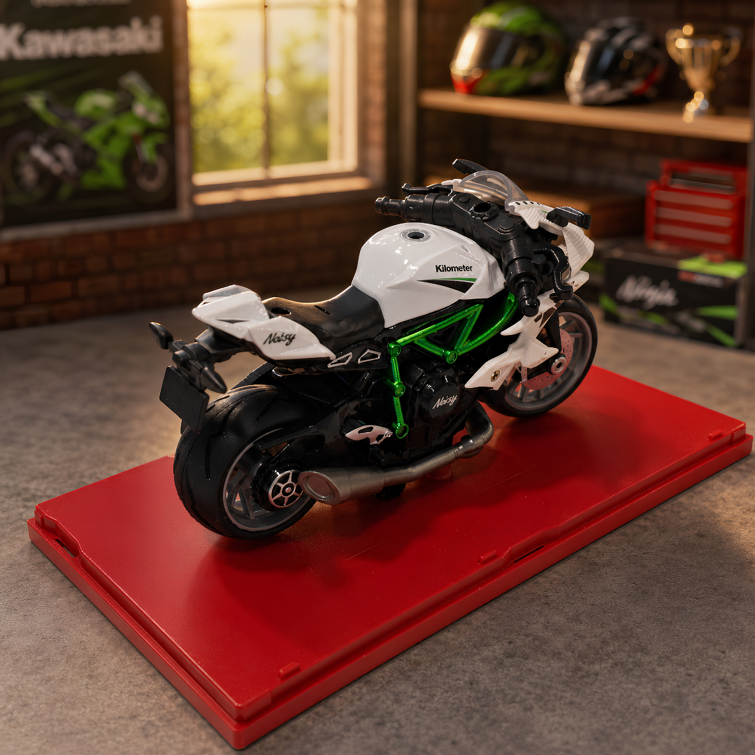 1:14 Die-Cast Pull-Back Motorcycle with Light & Sound – White