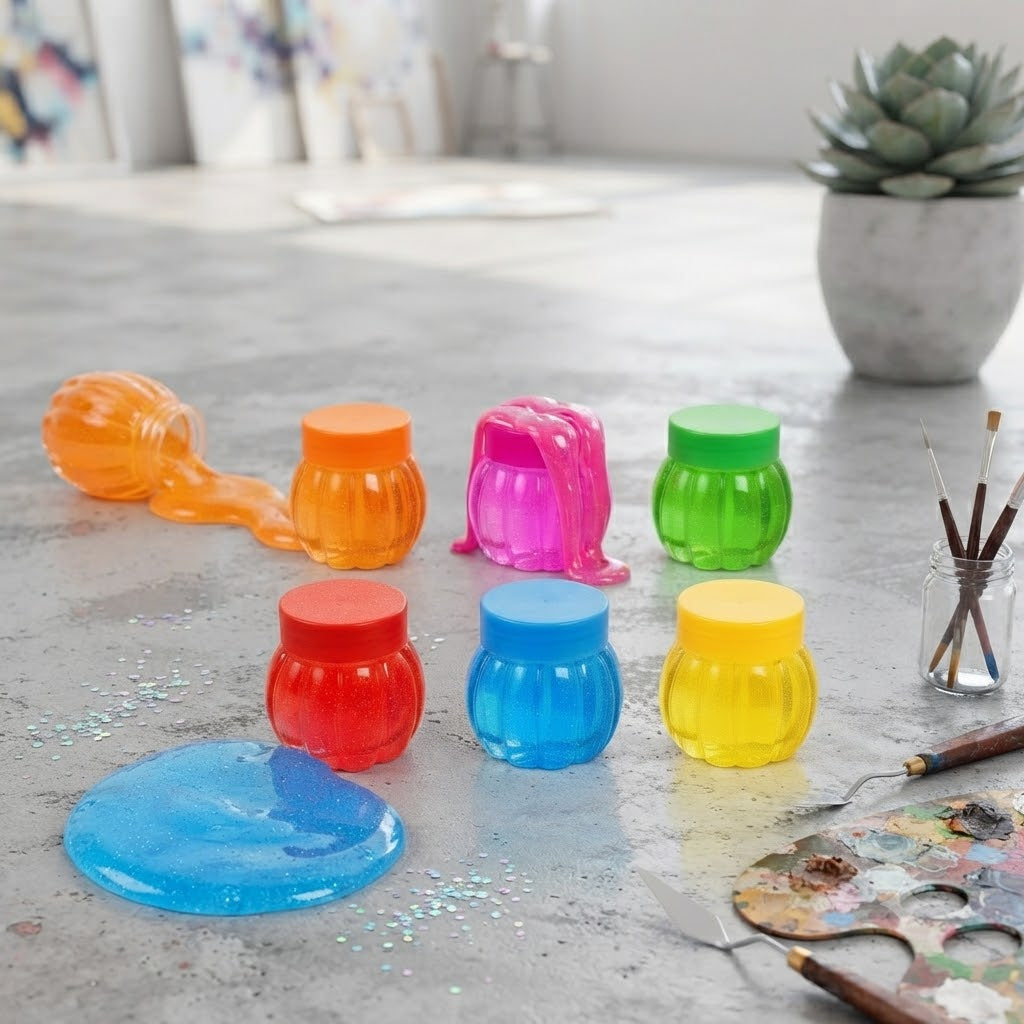 Vibrant Glossy Water Slime Set in Pumpkin-Shaped Storage Jars – Colorful DIY Sensory Play & Stress Relief Toy Kit