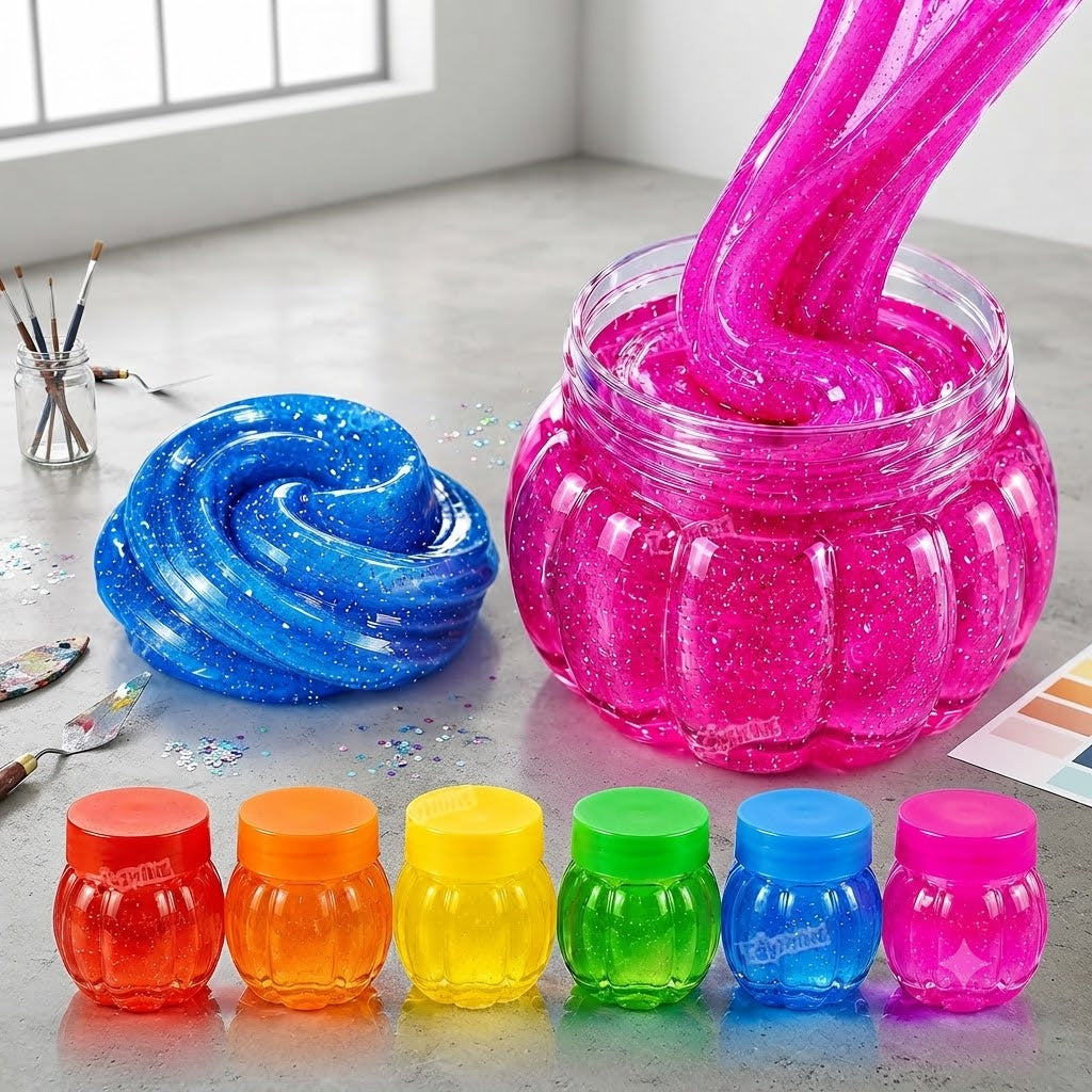 Vibrant Glossy Water Slime Set in Pumpkin-Shaped Storage Jars – Colorful DIY Sensory Play & Stress Relief Toy Kit