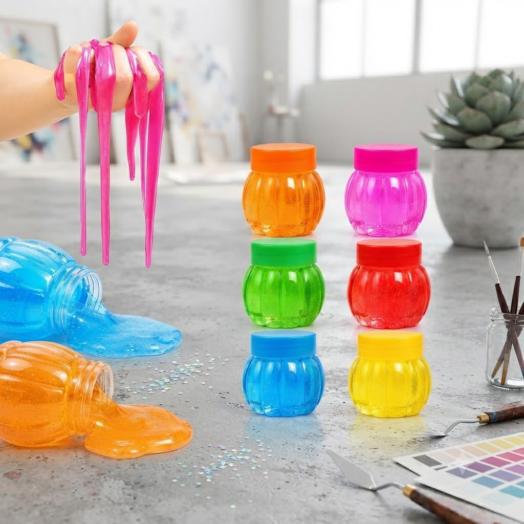 Vibrant Glossy Water Slime Set in Pumpkin-Shaped Storage Jars – Colorful DIY Sensory Play & Stress Relief Toy Kit