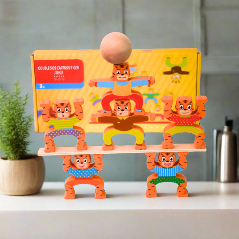 Double Side Cartoon Tiger Jenga Balancing Blocks for Kids - Kids Bestie