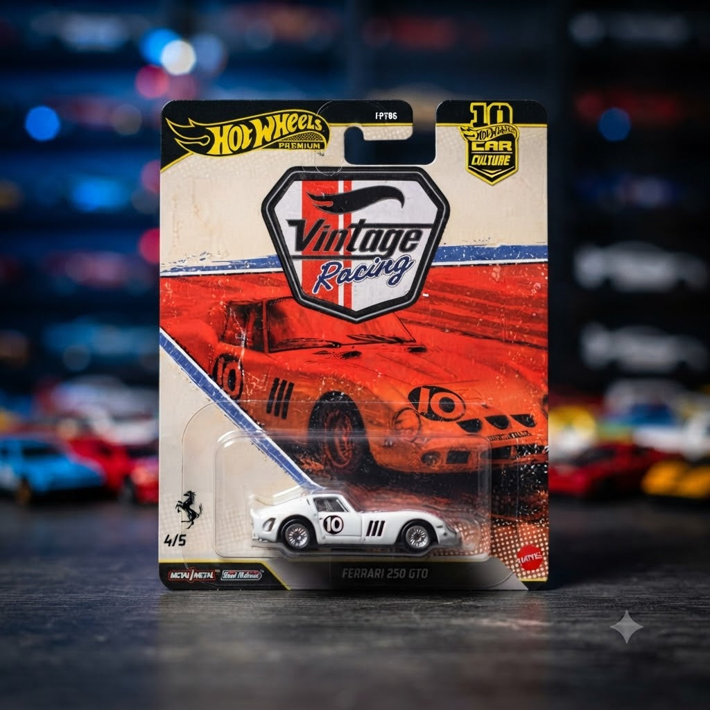 Hot Wheels Premium Car Culture Vintage Racing: Ferrari 250 GTO (White #10)-Imported