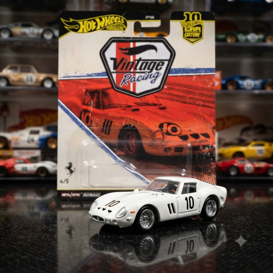 Hot Wheels Premium Car Culture Vintage Racing: Ferrari 250 GTO (White #10)-Imported