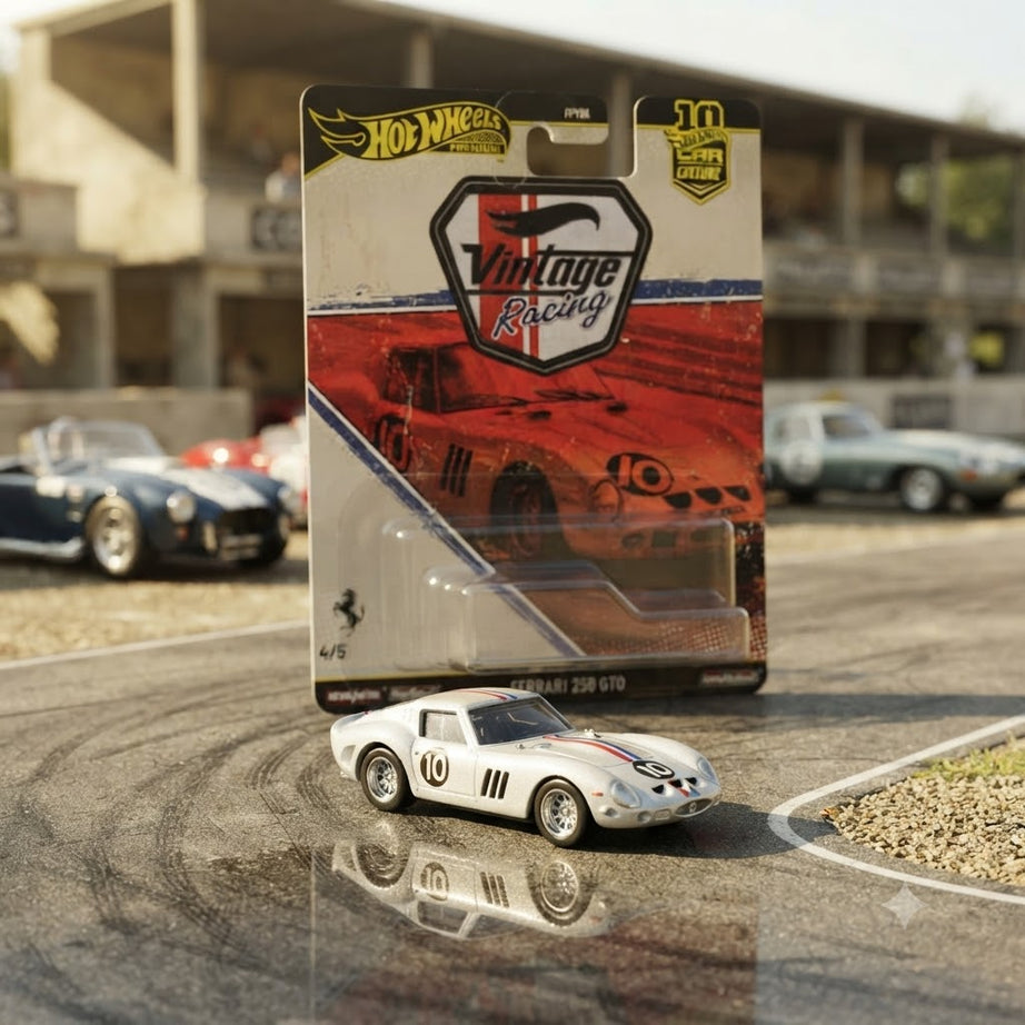 Hot Wheels Premium Car Culture Vintage Racing: Ferrari 250 GTO (White #10)-Imported