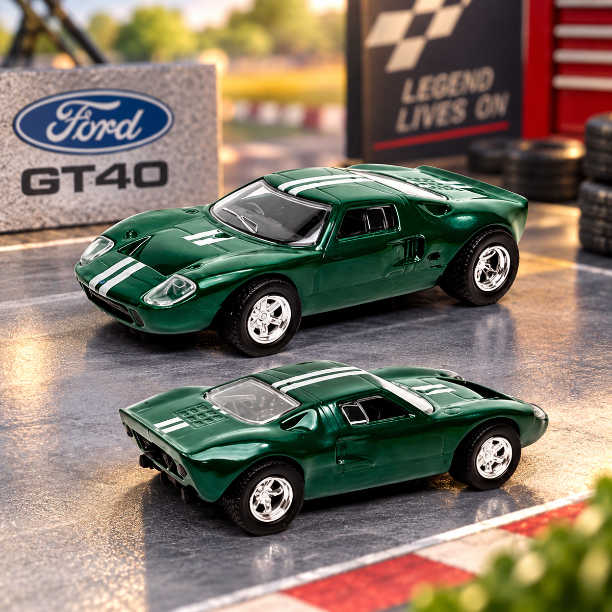 Majorette Ford GT40 Green 1:64 Scale Die-Cast Collectible Car – Metal Chassis with Rubber Tyres & Display Case