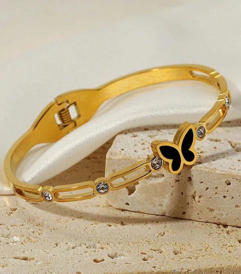 ✨ Gold Colour Butterfly Kada Bracelet | Elegant Crystal Studded Bangle ✨