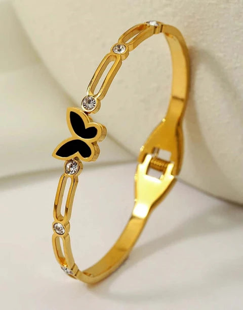 ✨ Gold Colour Butterfly Kada Bracelet | Elegant Crystal Studded Bangle ✨
