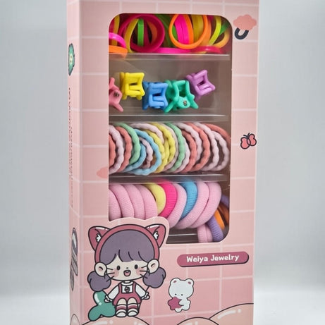 🎀 Cute Cartoon Hair Accessories Storage Box for Girls | Rubber Bands, Mini Clips & Hair Rings (Random Assortment)