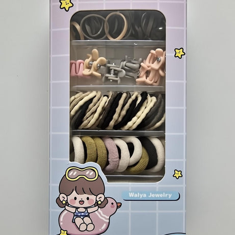 Hair Accessories Box 🎀 | Soft Hair Bands & Mini Clips (1 Box, Random Colours)