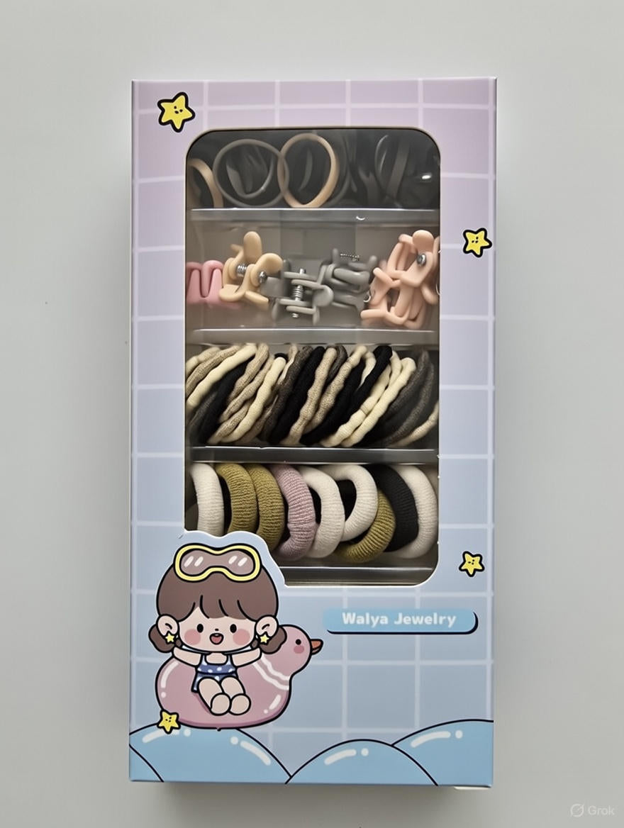 Hair Accessories Box 🎀 | Soft Hair Bands & Mini Clips (1 Box, Random Colours)