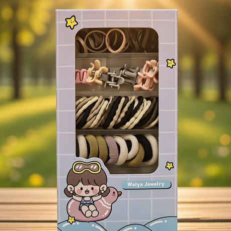 Hair Accessories Box 🎀 | Soft Hair Bands & Mini Clips (1 Box, Random Colours)